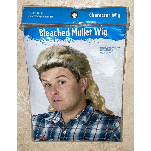 BLEACHED BLONDE MULLET FULL TOP WIG JOE REDNECK COSTUME - Picture 1 of 2